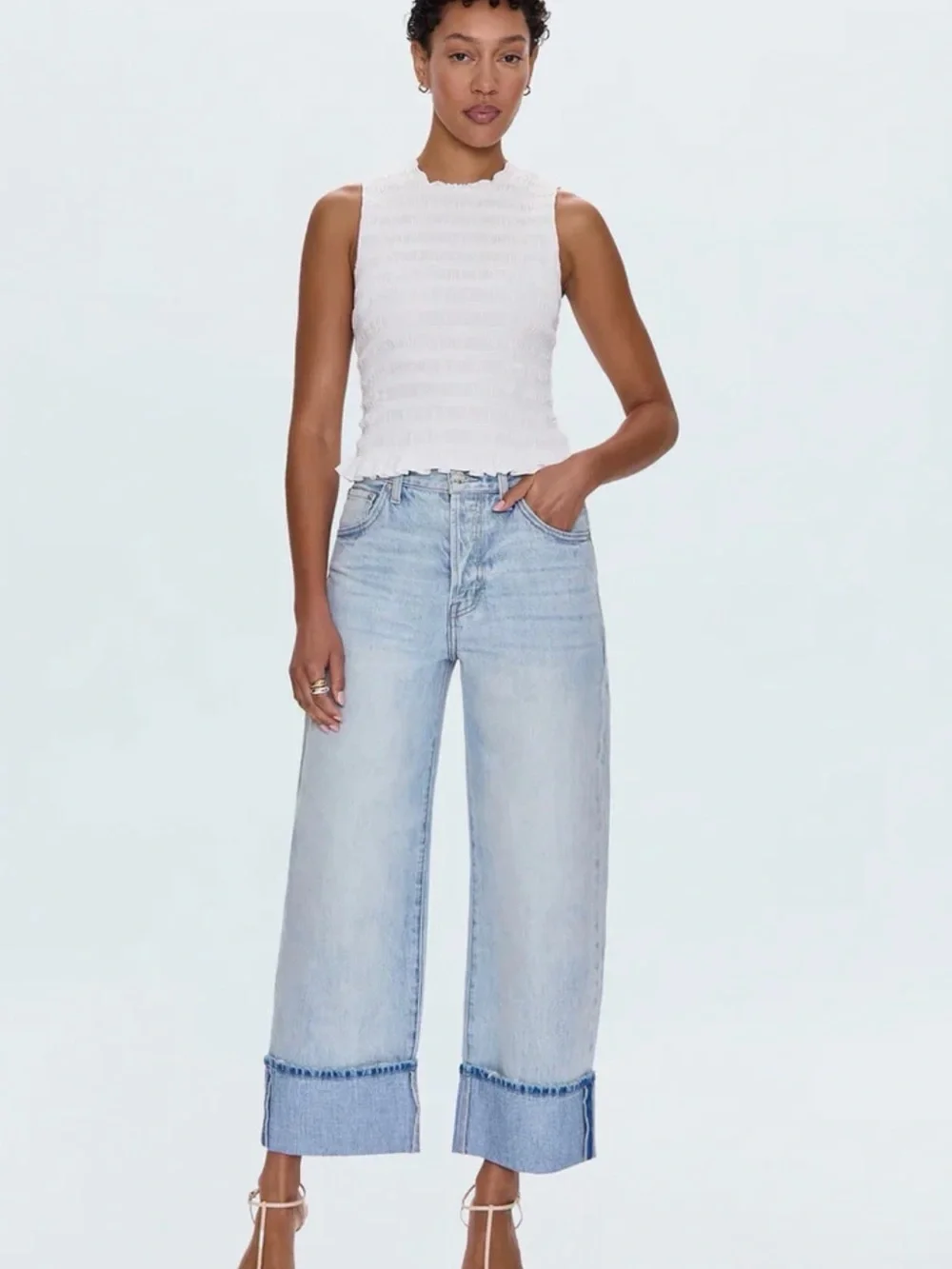 PISTOLA Light Wash High Rise Wide Leg Cuffed Jeans Size 27